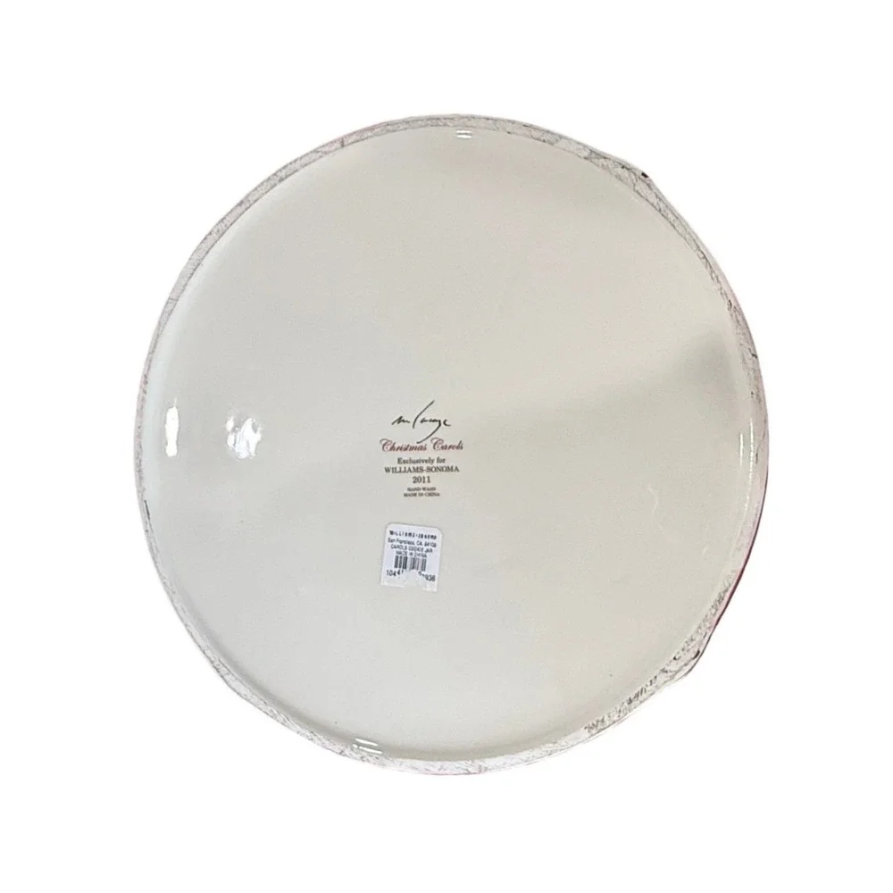 Williams Sonoma Christmas Carols Ceramic Lidded Drum Bowl Container Red Bow 2011